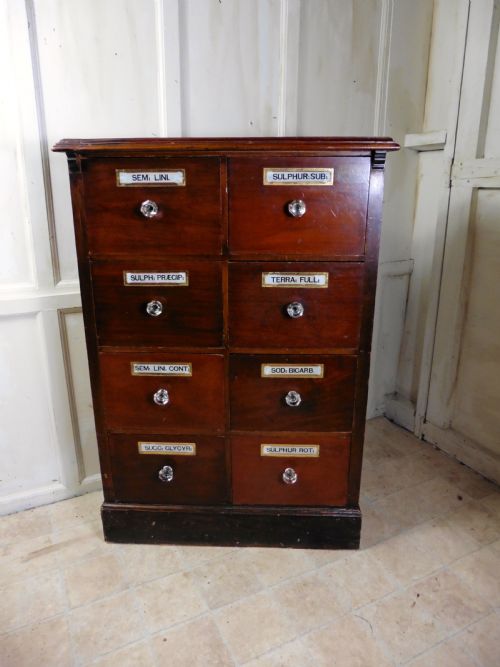 19th Century Chemist Drawers, 8 Drawer Mahogany Pharmacists Cabinet
