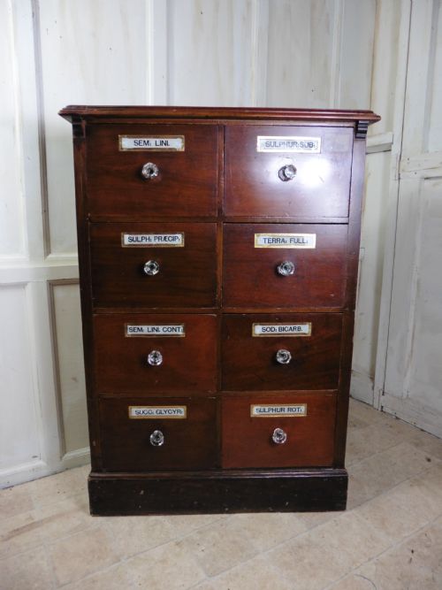 fig 4. 19th Century Chemist Drawers, 8 Drawer Mahogany Pharmacists Cabinet