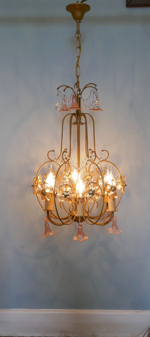 fig 2. A Charming French Pink Glass Chandelier Light Fitting