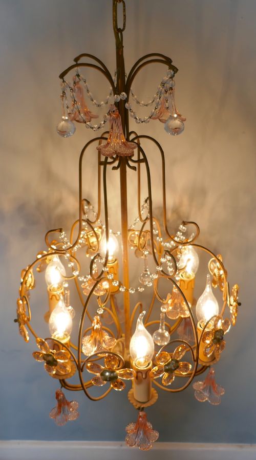 fig 3. A Charming French Pink Glass Chandelier Light Fitting