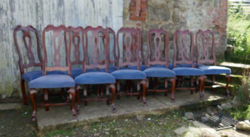 Set of 12 French Mahogany High Back Dining Chairs