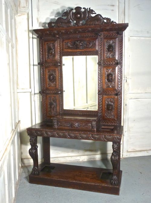 fig 1. A Superb Quality Victorian Green Man Gothic Carved Oak Hall Stand
