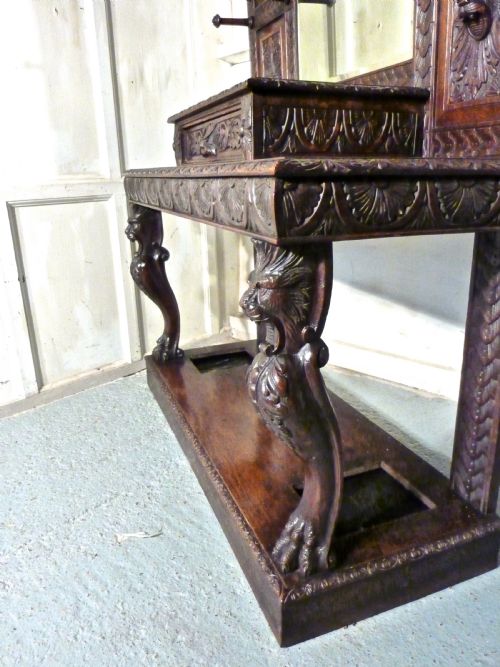 fig 3. A Superb Quality Victorian Green Man Gothic Carved Oak Hall Stand