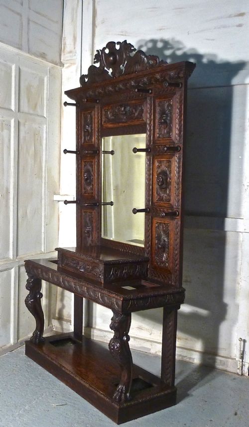 fig 4. A Superb Quality Victorian Green Man Gothic Carved Oak Hall Stand