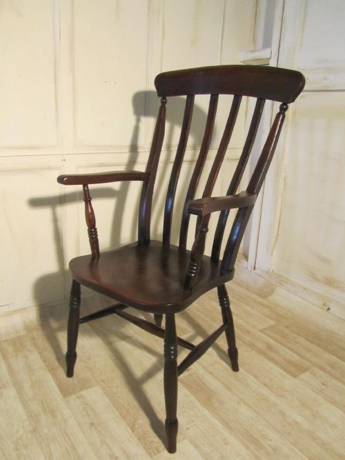 Victorian Beech and Elm Slat Back Carver Chair