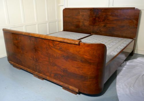 A 7ft Burr Walnut Art Deco French Kingsize Double Bed or Twin Beds