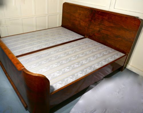 fig 3. A 7ft Burr Walnut Art Deco French Kingsize Double Bed or Twin Beds