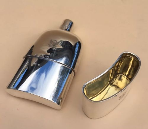 fig 1. A Solid Silver Hall Marked Hip Flask and Cup by Thomas Johnson I 1859