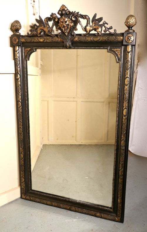 fig 4. Large French Ebonised and Gilt Mirror, Lyons Mask and Dragon Crest 