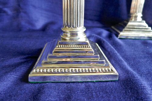 fig 3. Pair of Classical Corinthian Column Silver Candlesticks Edwardian 1910