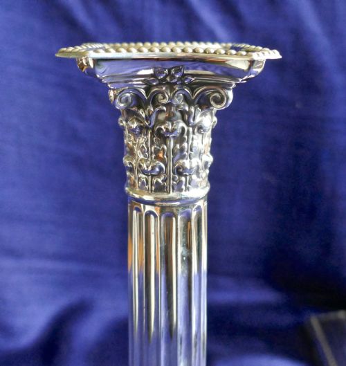 fig 4. Pair of Classical Corinthian Column Silver Candlesticks Edwardian 1910