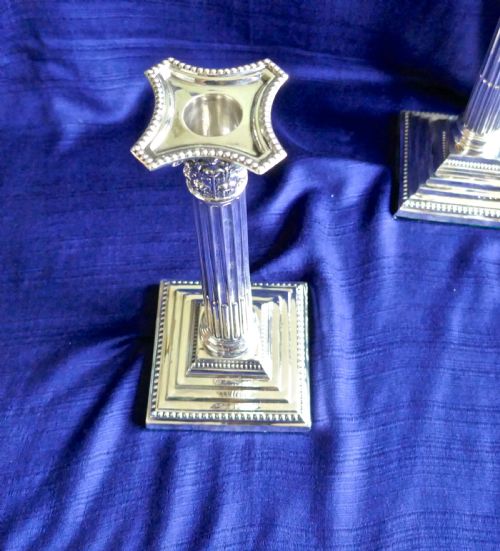 fig 5. Pair of Classical Corinthian Column Silver Candlesticks Edwardian 1910