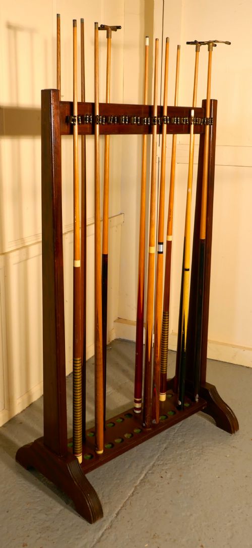 Large 19th Century Mahogany 28 Snooker Cue Rack and Cues