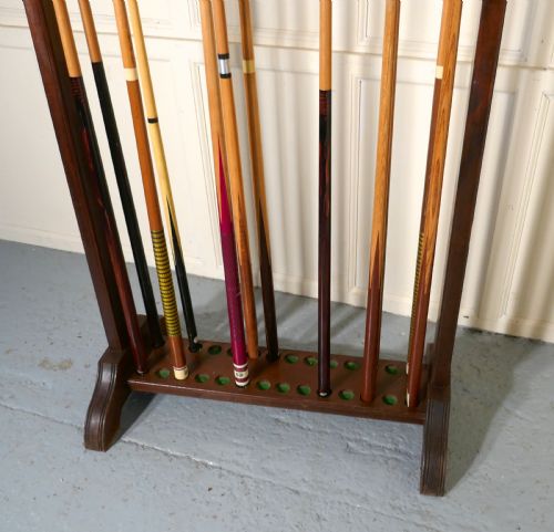 fig 2. Large 19th Century Mahogany 28 Snooker Cue Rack and Cues