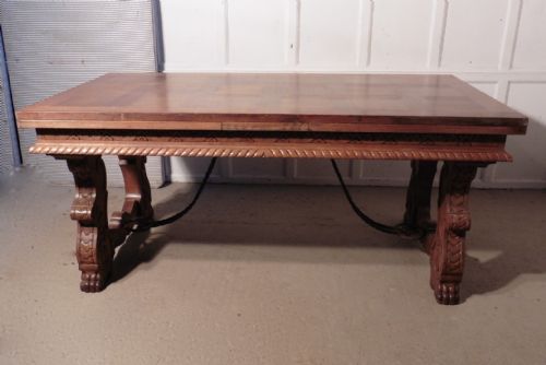 A Very Large 19th Century Carved and Parquetry Oak Draw Leaf Table81