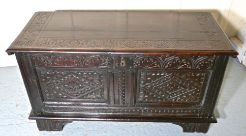 Small 17th Century Carved Oak Coffer