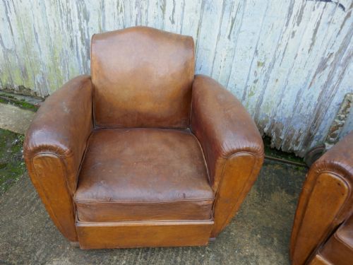 fig 2. A Pair of French Art Deco Shabby Leather Club Chairs
