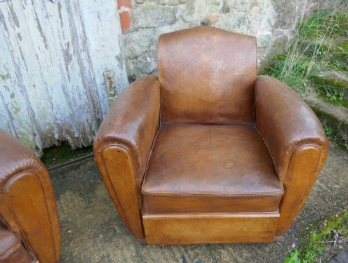 fig 3. A Pair of French Art Deco Shabby Leather Club Chairs
