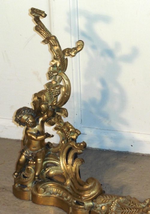 fig 2. Large French Classical Rococo Brass Fender Decorated with Putti Chenets