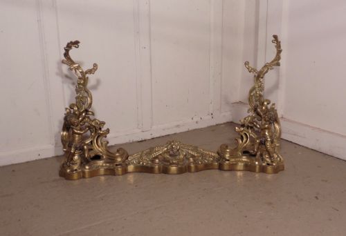 fig 4. Large French Classical Rococo Brass Fender Decorated with Putti Chenets