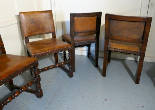 fig 2. Set of 6 Jacobean Style Gothic Oak and Leather Dining Chairs