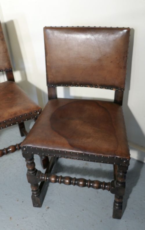fig 3. Set of 6 Jacobean Style Gothic Oak and Leather Dining Chairs