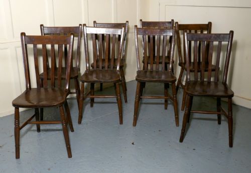 Set of 8 19th Century Traditional Slat Back Farmhouse Kitchen Chairs