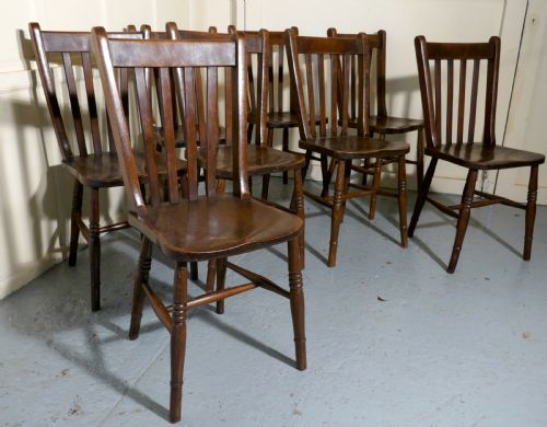 fig 4. Set of 8 19th Century Traditional Slat Back Farmhouse Kitchen Chairs