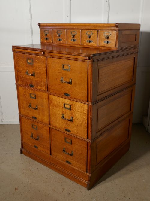 Large Edwardian 11 Drawer Oak Filing Cabinet, by Shannon