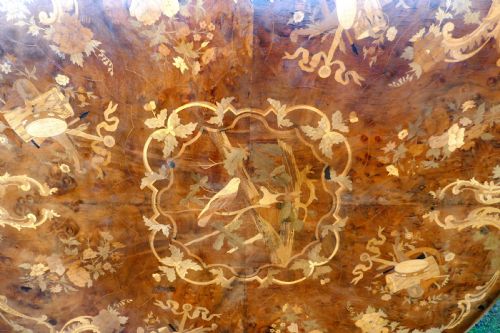 fig 1. Large Inlaid Musical Theme Burr Walnut Marquetry Centre Dining Table