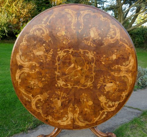 fig 3. Large Inlaid Musical Theme Burr Walnut Marquetry Centre Dining Table