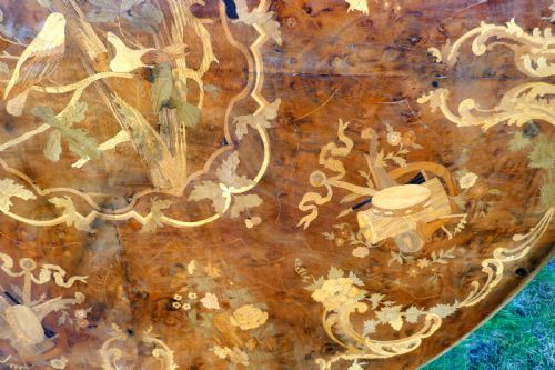 fig 4. Large Inlaid Musical Theme Burr Walnut Marquetry Centre Dining Table