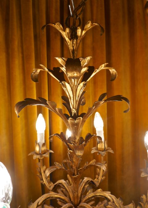 fig 4. A Very Large French 12 Branch Gold Tole Chandelier