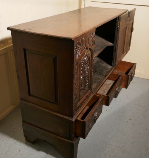 fig 4. Large 18th Century Carved Oak Marriage Chest