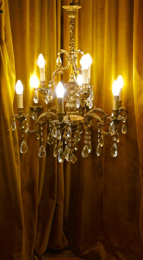 fig 1. A Charming Large French Crystal and Brass 9 Branch Chandelier