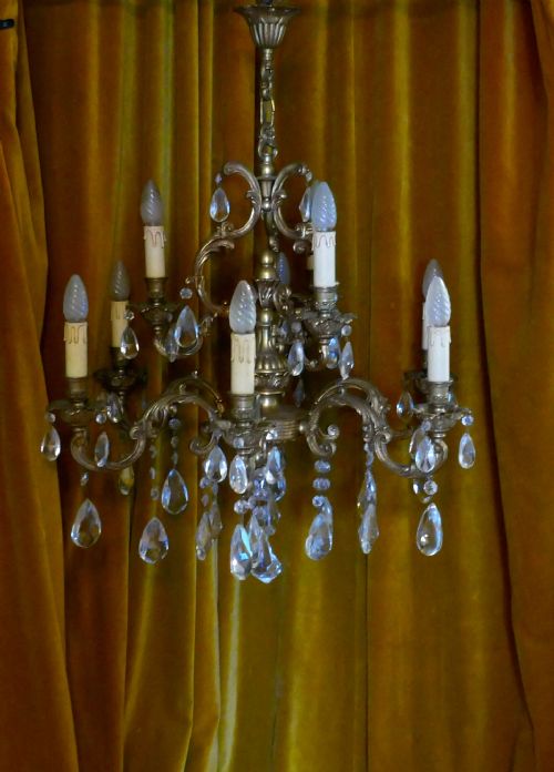 fig 2. A Charming Large French Crystal and Brass 9 Branch Chandelier