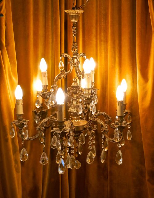 fig 3. A Charming Large French Crystal and Brass 9 Branch Chandelier