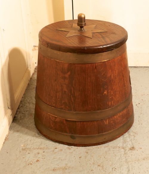 fig 2. Royal Navy Edwardian “Grog Tub”, Oak and Brass Sailor’s Rum Barrel