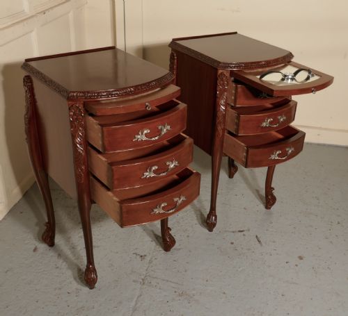 fig 1. Pair of French Walnut and Ormolu 3 Drawer Bedside Cabinets
