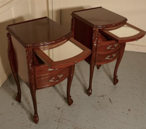 fig 2. Pair of French Walnut and Ormolu 3 Drawer Bedside Cabinets