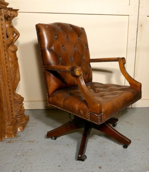 Chesterfield Leather Library or Office Desk Chair