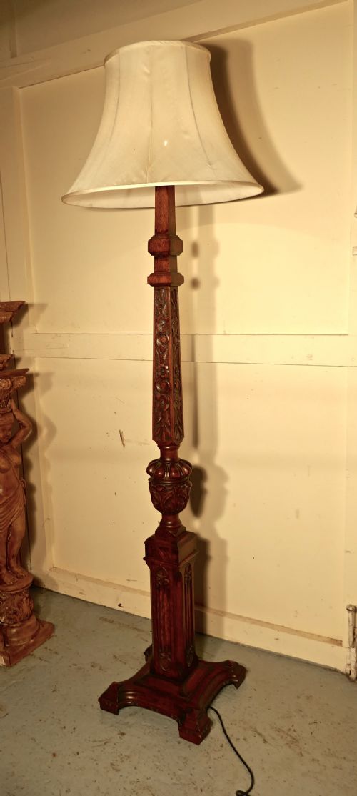 fig 1. Gothic Carved Oak Arts and Crafts Floor Standing Standard Lamp