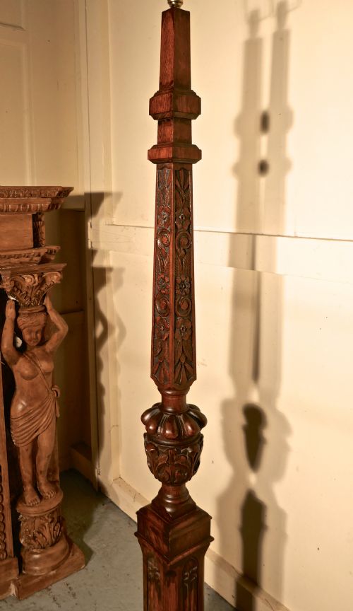 fig 2. Gothic Carved Oak Arts and Crafts Floor Standing Standard Lamp