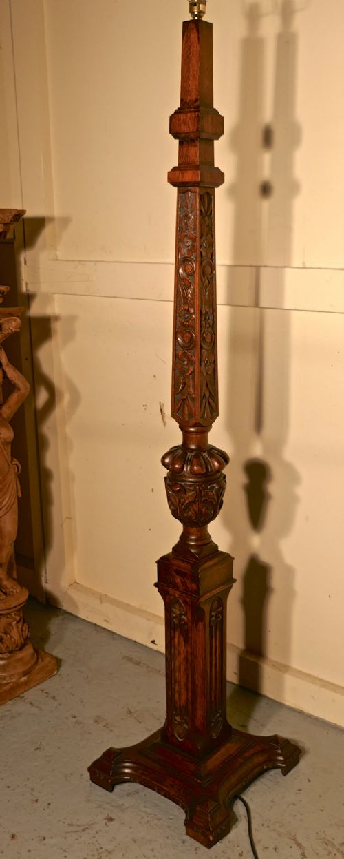 fig 3. Gothic Carved Oak Arts and Crafts Floor Standing Standard Lamp