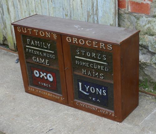 fig 1. Victorian Sign painted grocers cupboard, farm shop country store