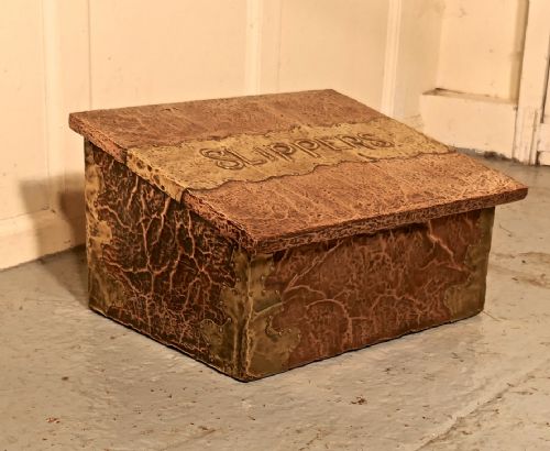 fig 1. An Arts and Crafts Hand Beaten Copper and Brass Fireside Slipper Box
