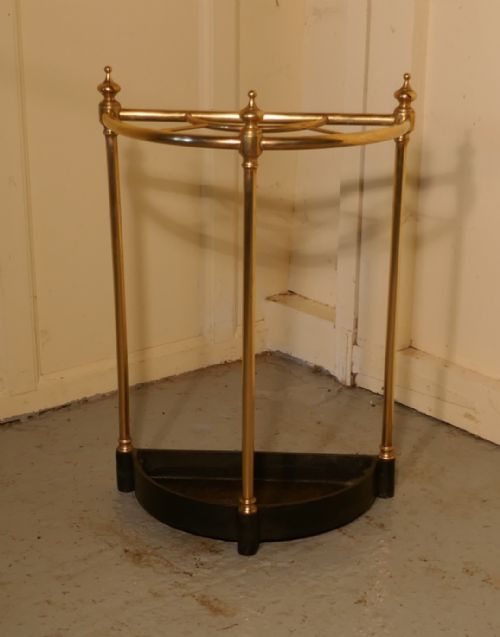 Victorian Half Round Brass and Iron Stick Stand or Umbrella Stand