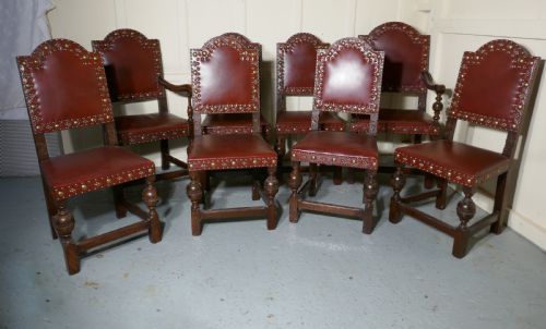 Set of 8 Gothic Oak Dining Chairs by Gillow
