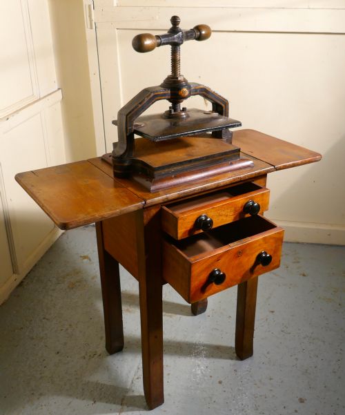 fig 3. A 19th Century, Cast Iron Flower or Book Press, on Original Mahogany Table