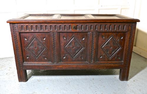 17th Century Carved Oak Coffer, with Key